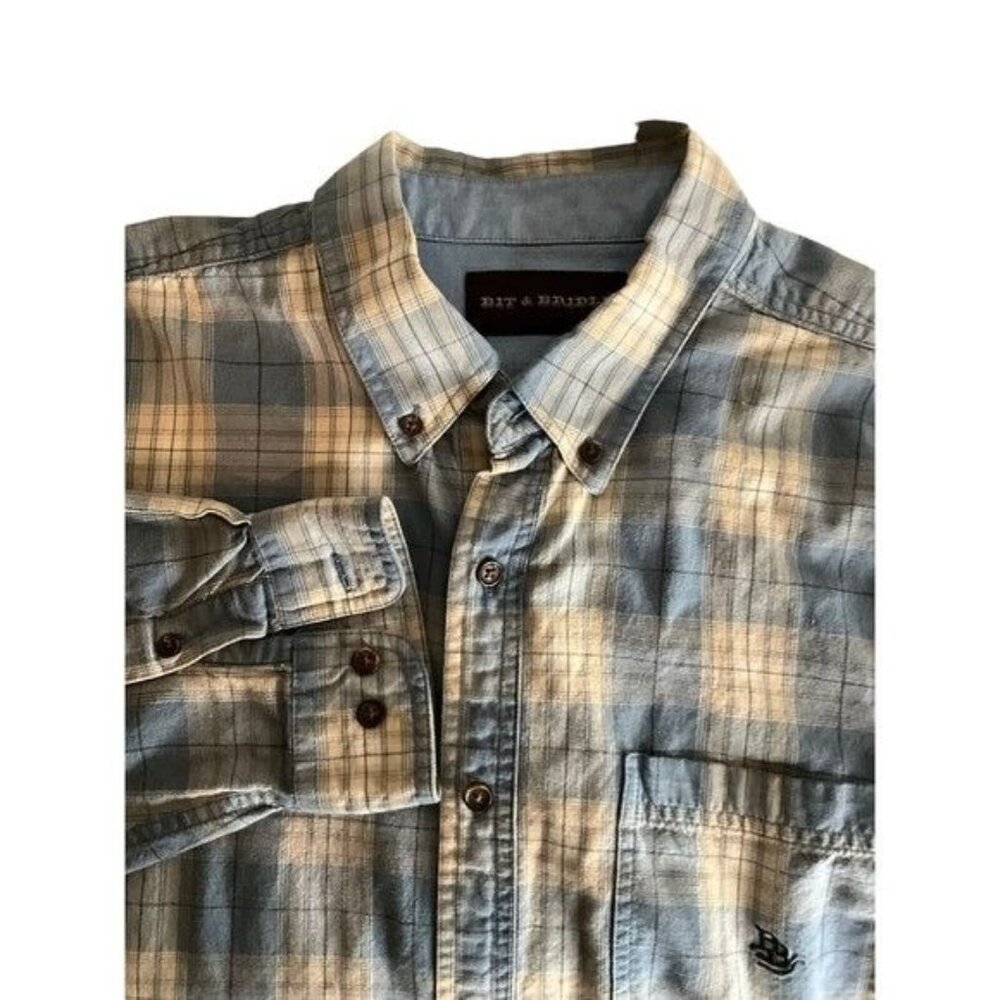 Bit & Bridle Western‎ Shirt Men's L Large Plaid Long Sleeve Button Up Pocket